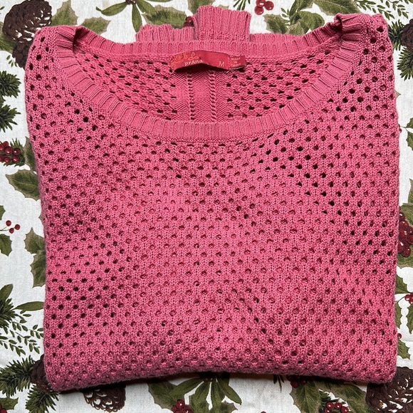 Prana Parker Sweater OG cotton open knit w drop shirt tale hem Red Slate pink M - Picture 3 of 7